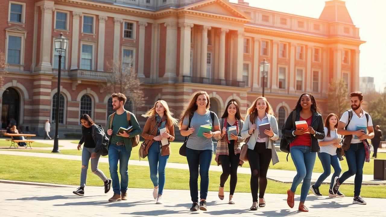 Students walk across a university campus